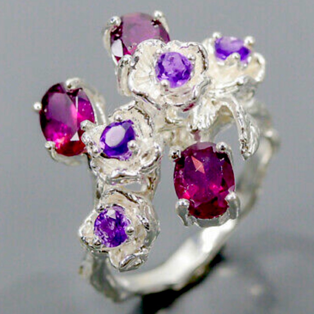 The Most Feminine Genuine Rhodolite Amethyst Ring